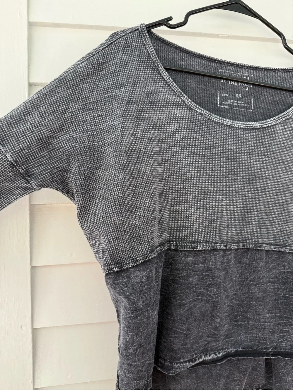 Free People | We The Free Waffle Knit Top Gray Acid Wash XS